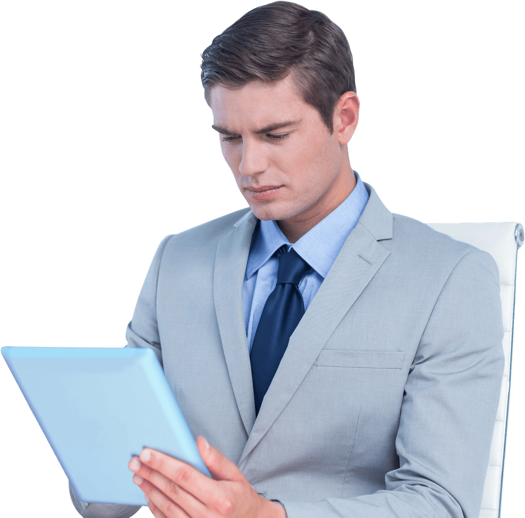 Transparent business professional using tablet technology