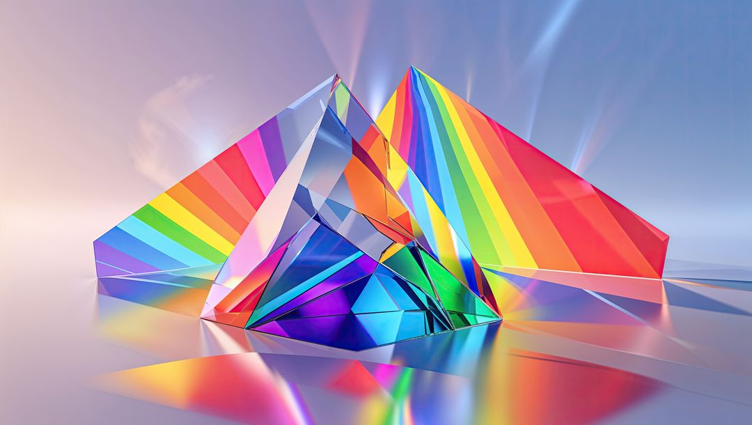 Radiant Crystal Prisms with Colorful Light Refraction