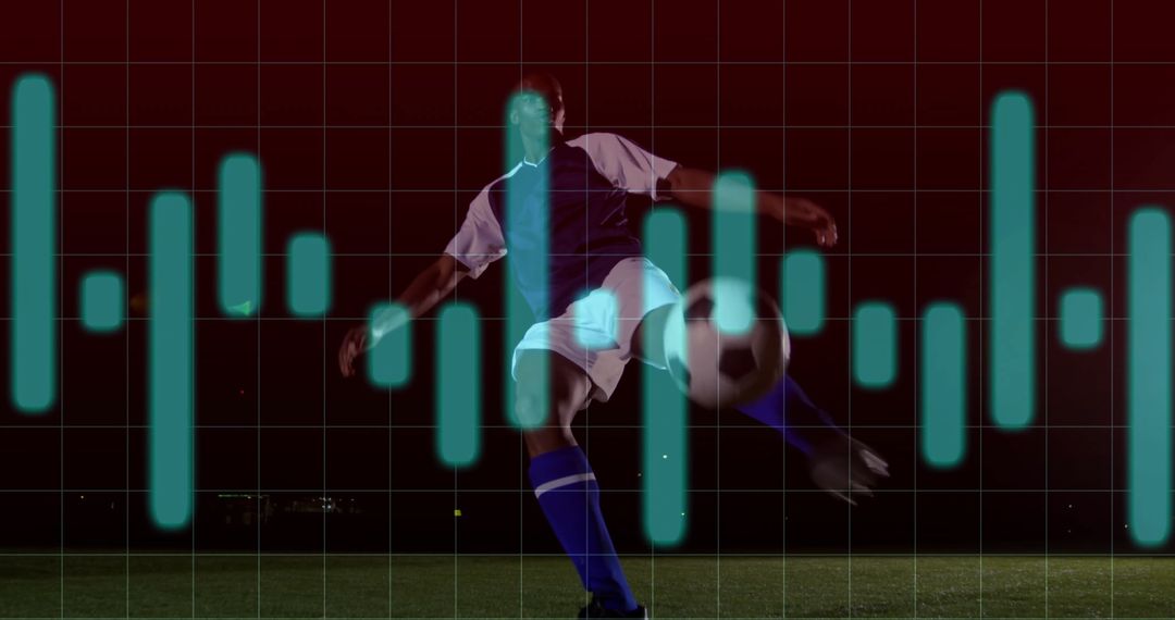 Dynamic Night Soccer Player in Action with Graphic Overlay