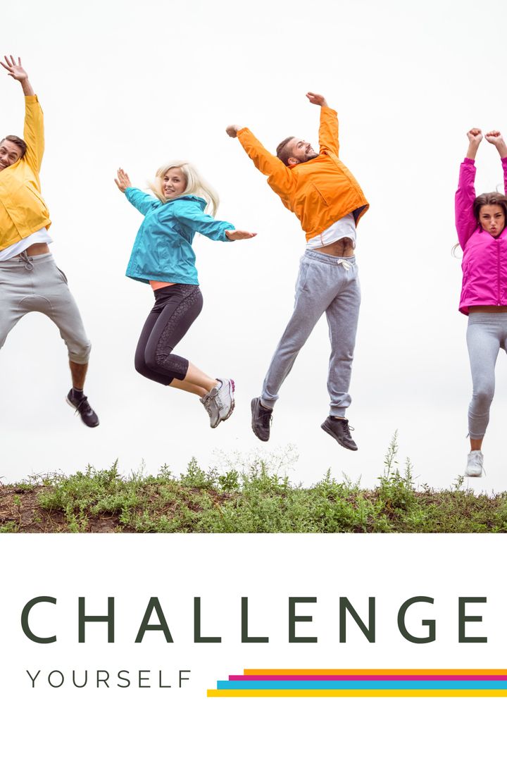 Group of Enthusiastic People Jumping Promoting Motivation and Team Spirit