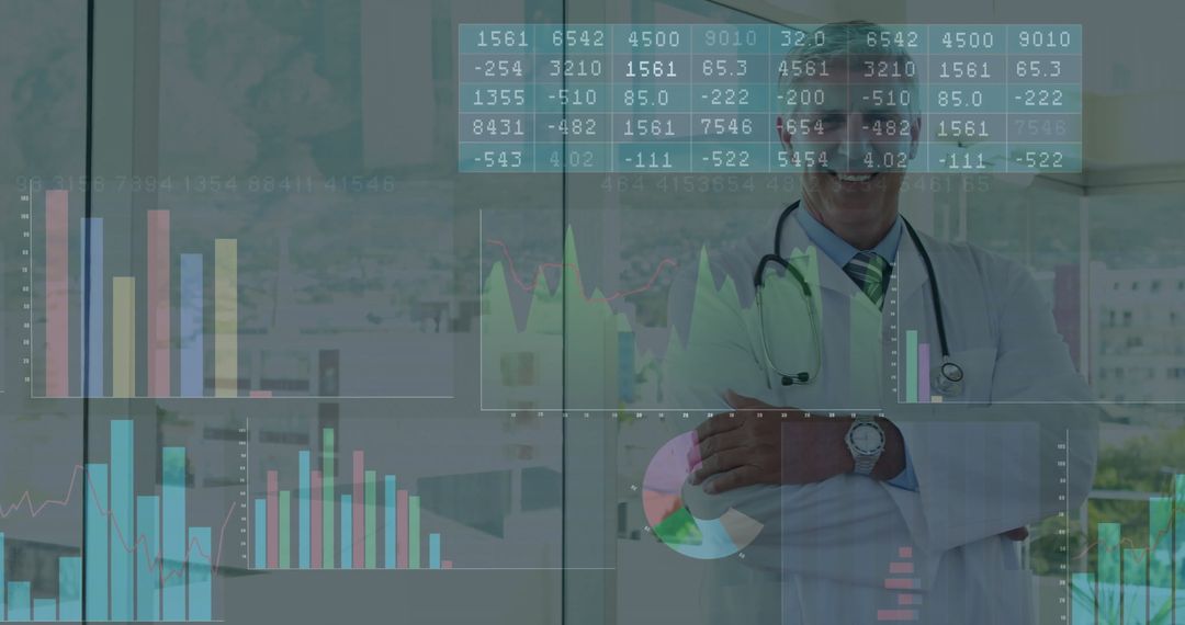 Doctor Analyzing Healthcare Data Visualizations in Modern Office