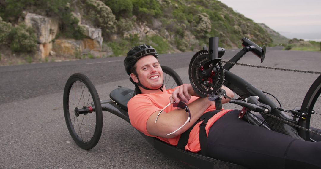 Happy Male Hand Cyclist Enjoying Outdoor Ride - Free Images, Stock Photos and Pictures on Pikwizard.com