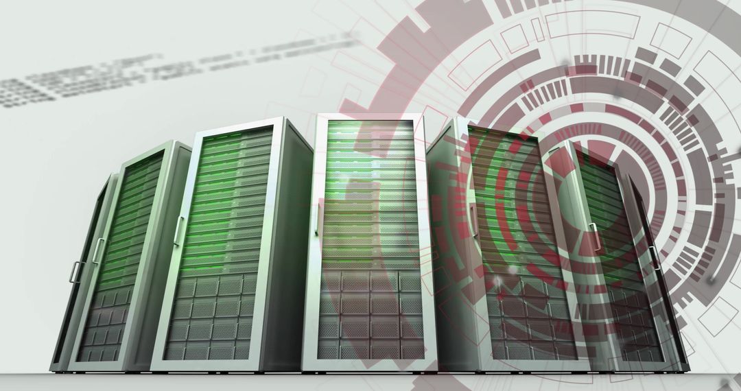 Futuristic Data Server Room with Digital Interface Elements