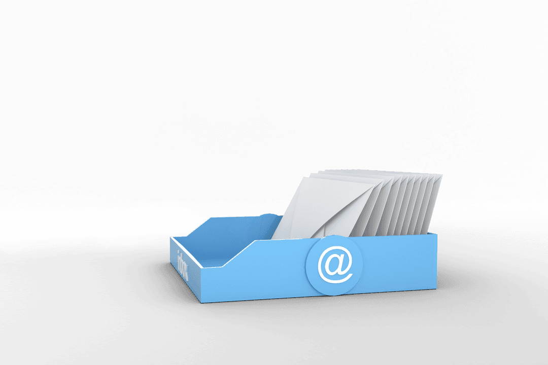 Digital Email Icon Intray with Envelopes on Transparent Background