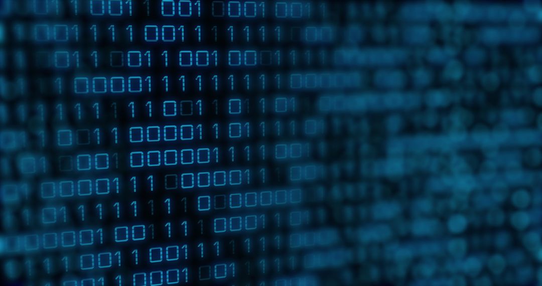 Glowing Blue Binary Code on Digital Screen Cyber Background