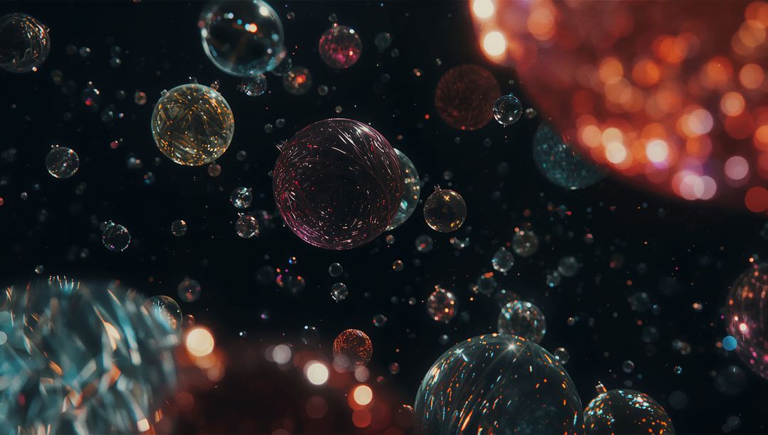 Abstract Spheres with Swirling Glass Textures in Space