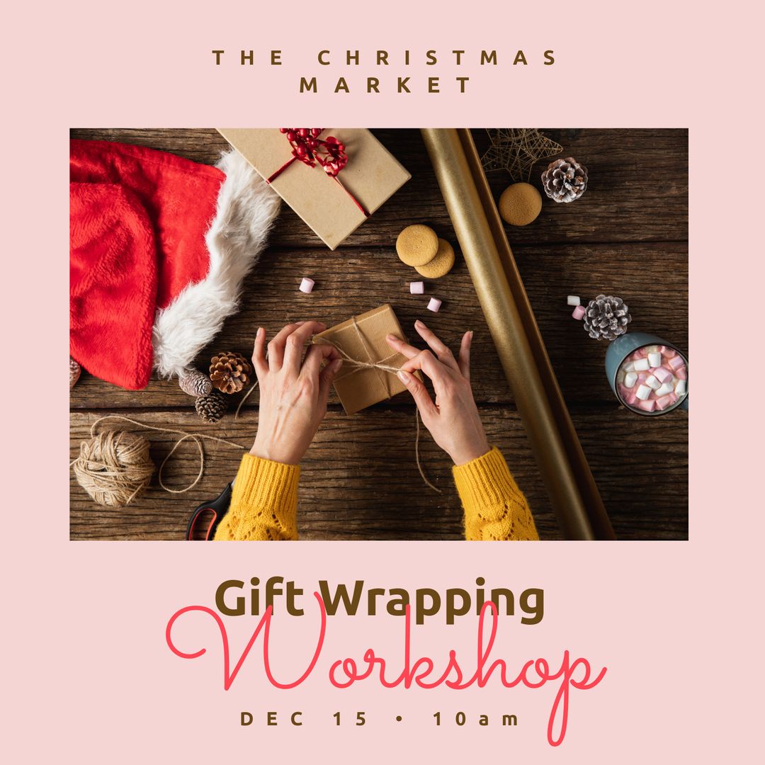 Hands Wrapping Gifts on Rustic Table with Holiday Decor