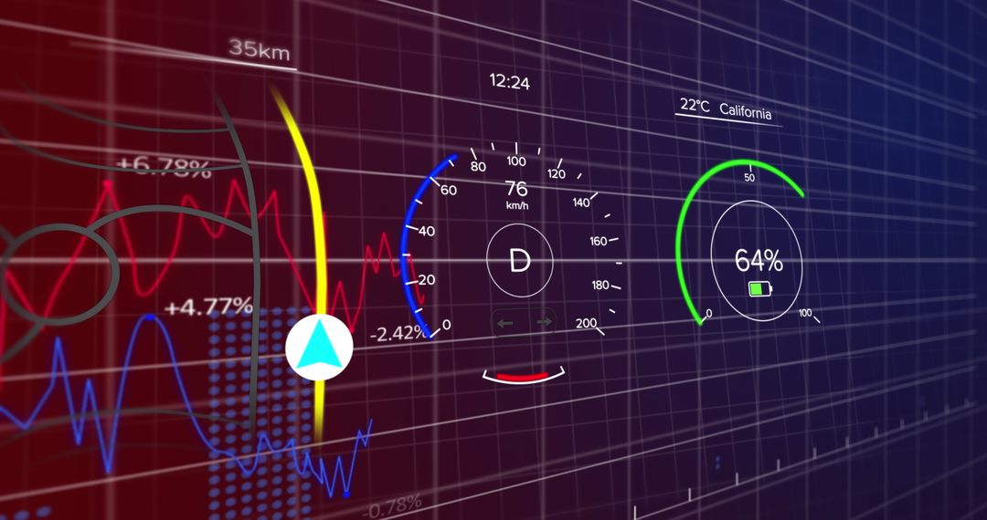 Digital Speedometer Gauge with Virtual HUD Interface Display