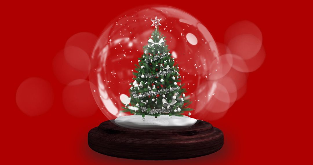 Festive Snow Globe with Christmas Tree on Vibrant Red Background - Free Images, Stock Photos and Pictures on Pikwizard.com