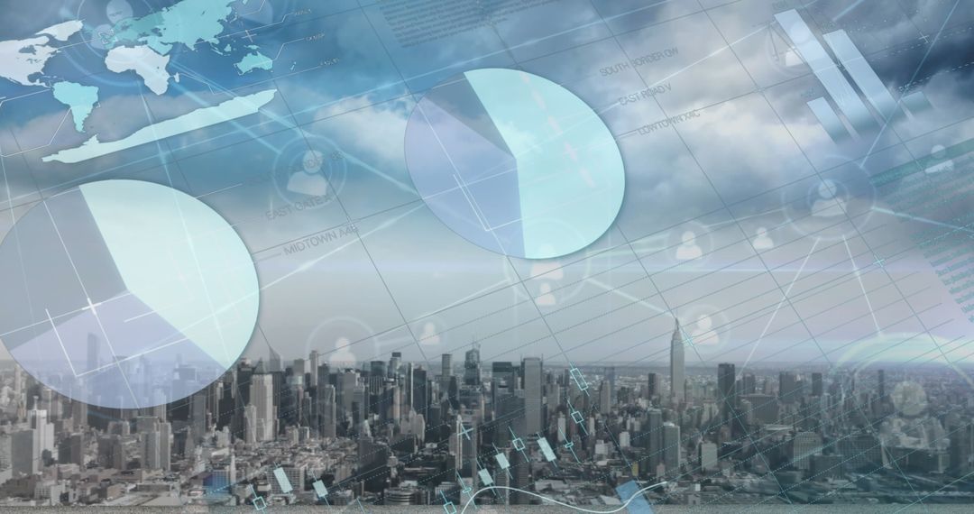 abstract cityscape with data elements and transparent interface - Free Images, Stock Photos and Pictures on Pikwizard.com