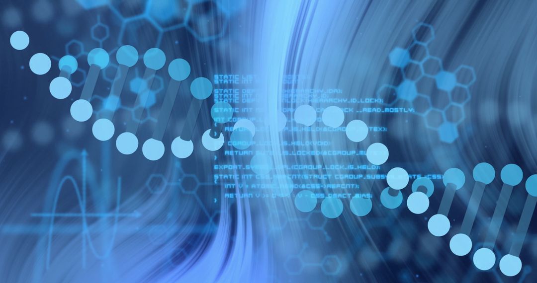 DNA Strand and Data Visualization Over Abstract Blue Background