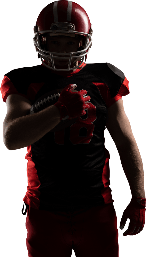 Transparent Background American Football Player in Red Uniform