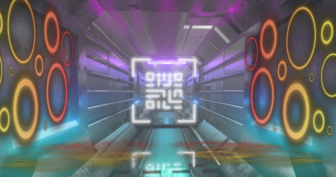 Futuristic Tunnel with QR Code and Neon Colors
