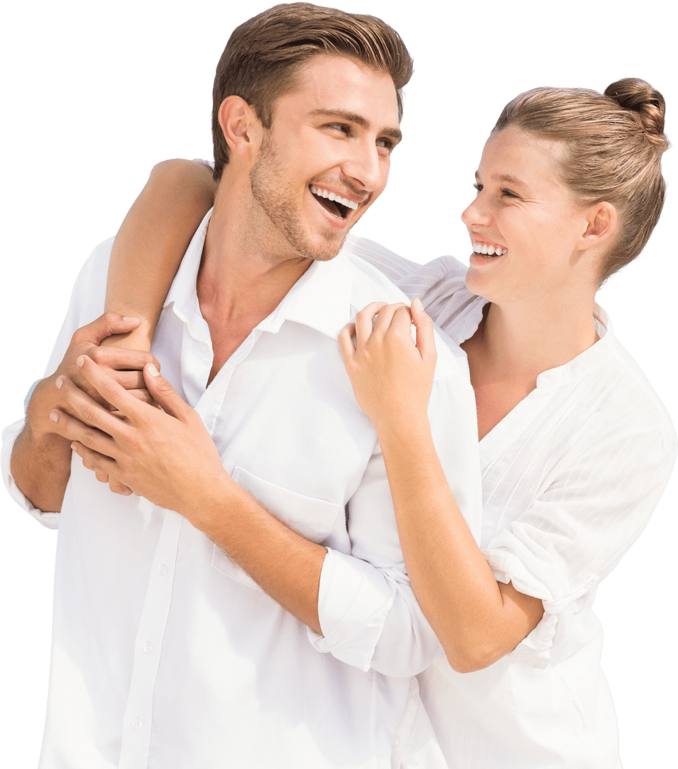 Joyful Caucasian Couple Embracing on Transparent Background