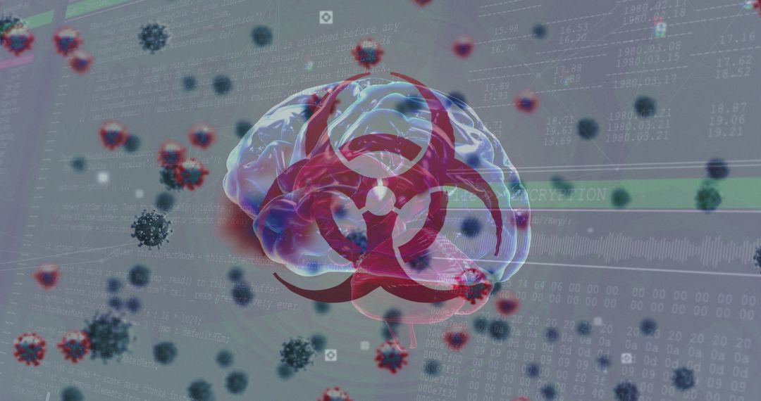 Digital Visualization of Brain Amidst Coronavirus and Biohazard Symbol