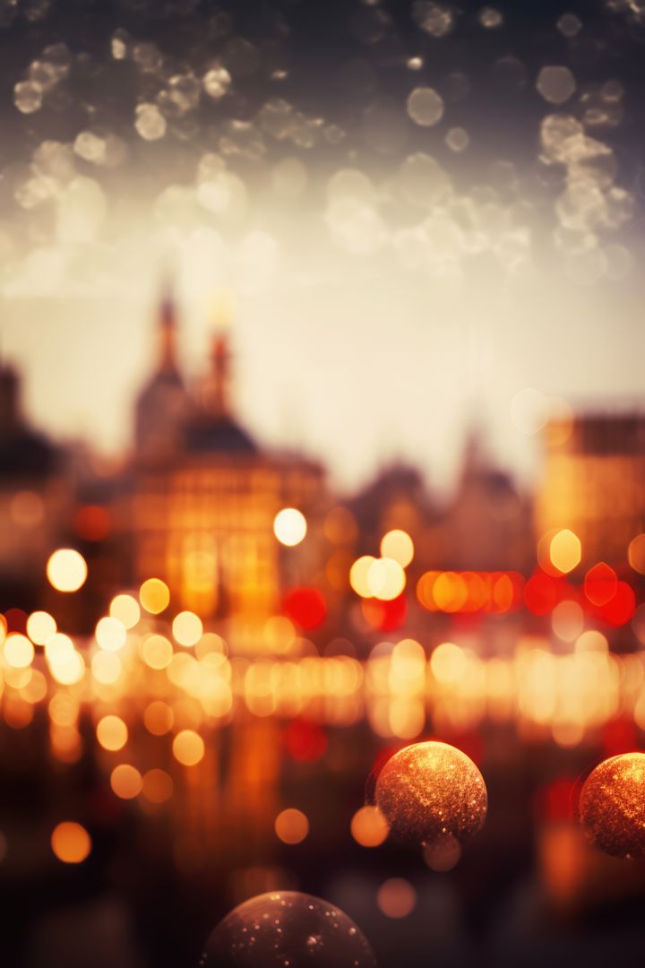 Christmas baubles over cityscape on bokeh background, created using generative ai technology - Free Images, Stock Photos and Pictures on Pikwizard.com