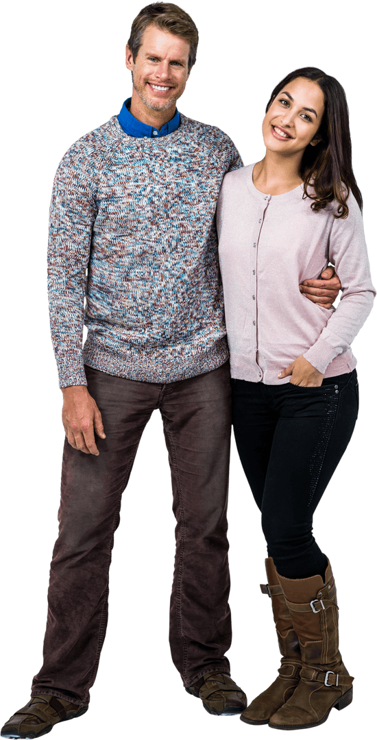 Smiling Couple on Transparent Background Embracing Each Other