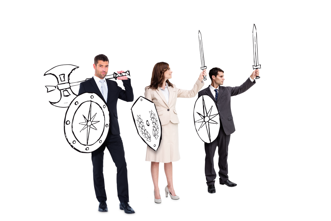 Diverse Business People Holding Shields And Swords Transparent Background - Download Free Stock Images Pikwizard.com