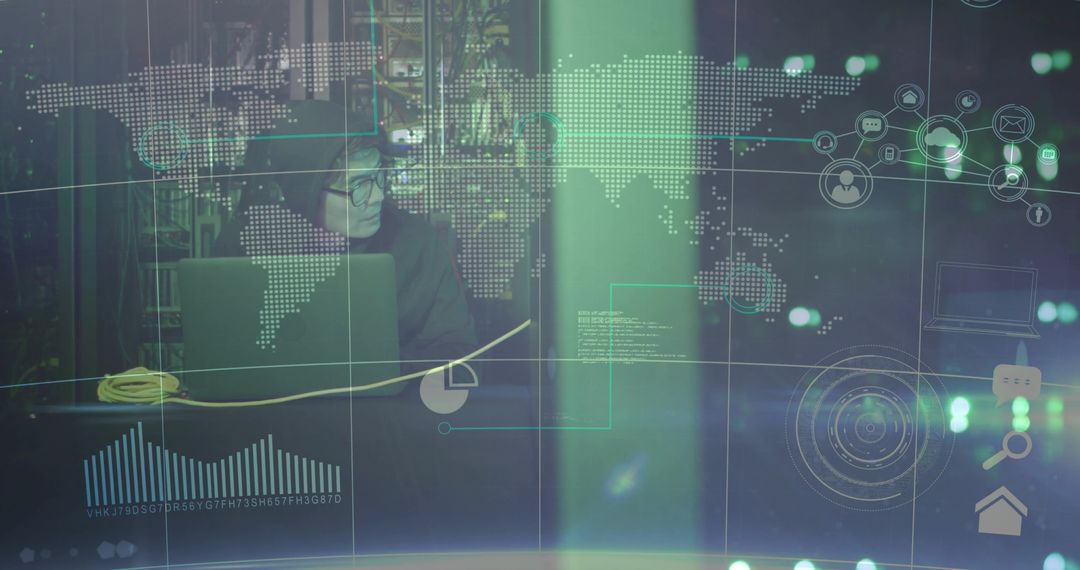 Cybersecurity Expert Analyzing Network Data with Modern Interface