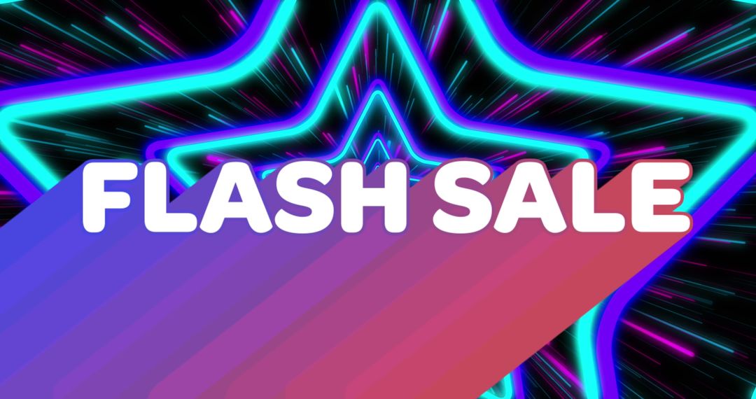 Vibrant Flash Sale Banner with Neon Lights and Dynamic Background