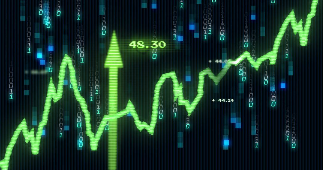 Upward Stock Market Arrow with Binary Code Background