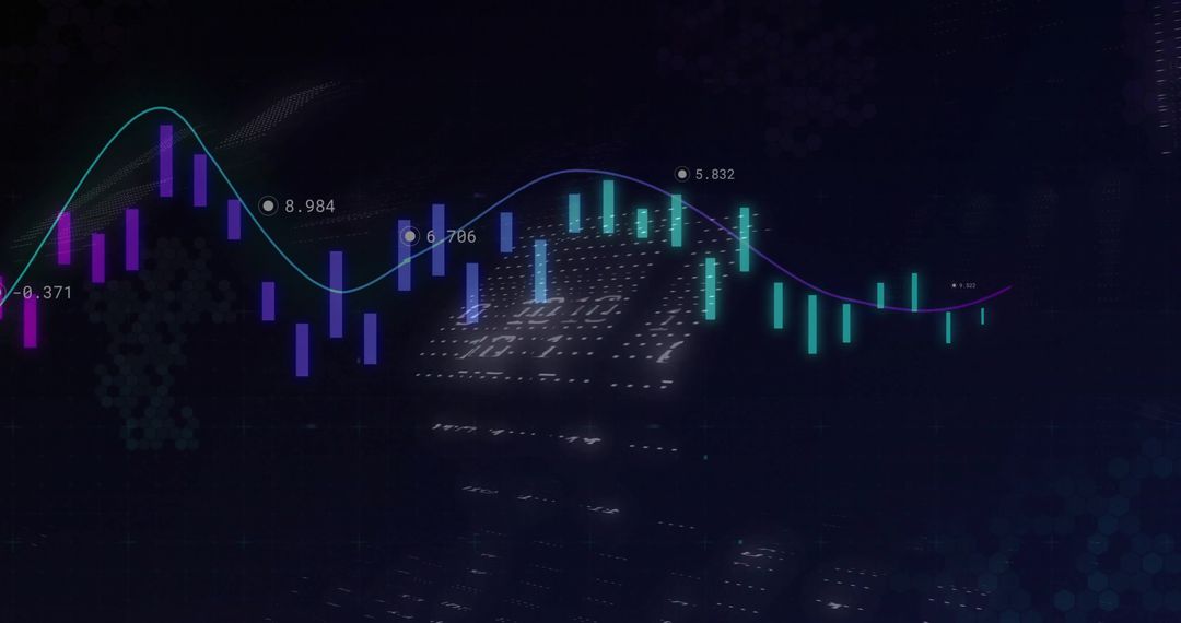 Futuristic Financial Graph with Candlesticks and Wave Line