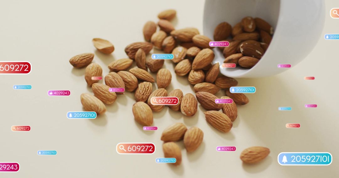 Raw Almonds With Digital Data Overlays Representing Nutrition Metrics