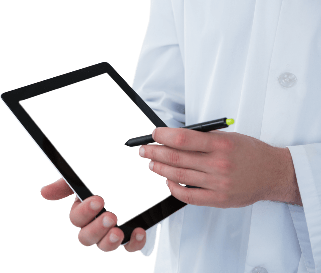 Doctor Using Digital Tablet Isolated on White Transparent Background