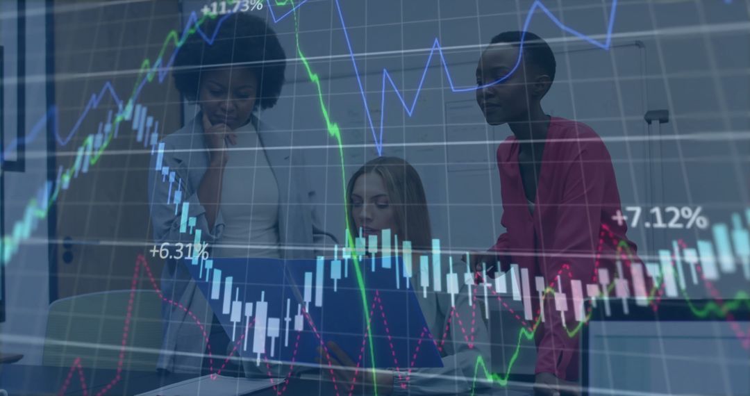 Diverse Team Analyzing Financial Data Pointers