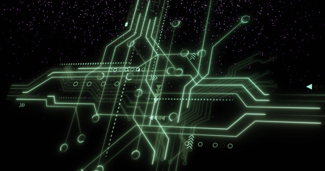 Glowing Neon Circuit Network in Space Futuristic Technology Background