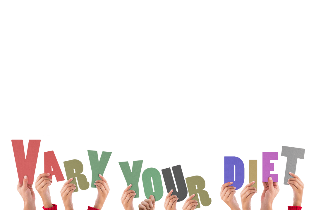 Hands Holding Colorful Letters Saying Vary Your Diet Transparent Background