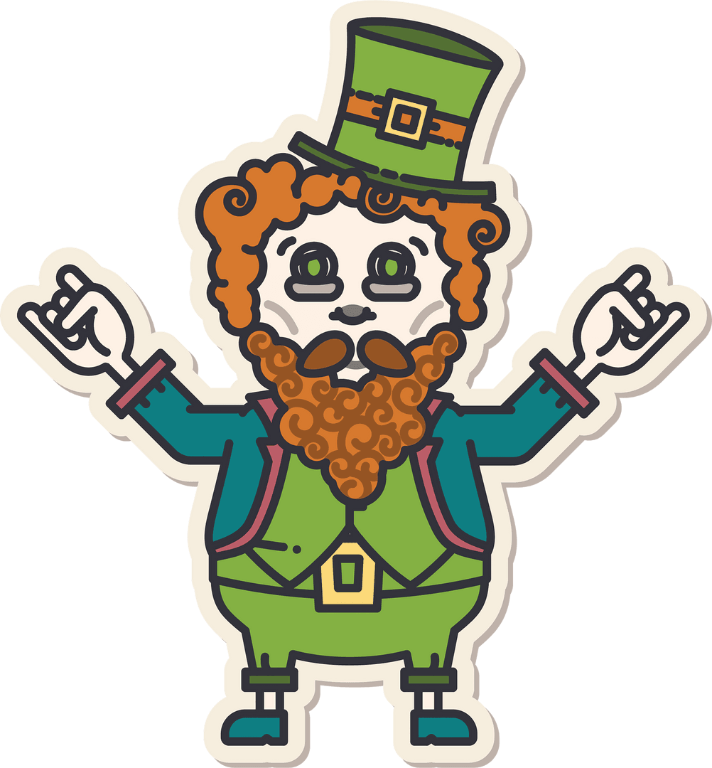 Cheerful Ginger Character in Green Suit on Transparent Background