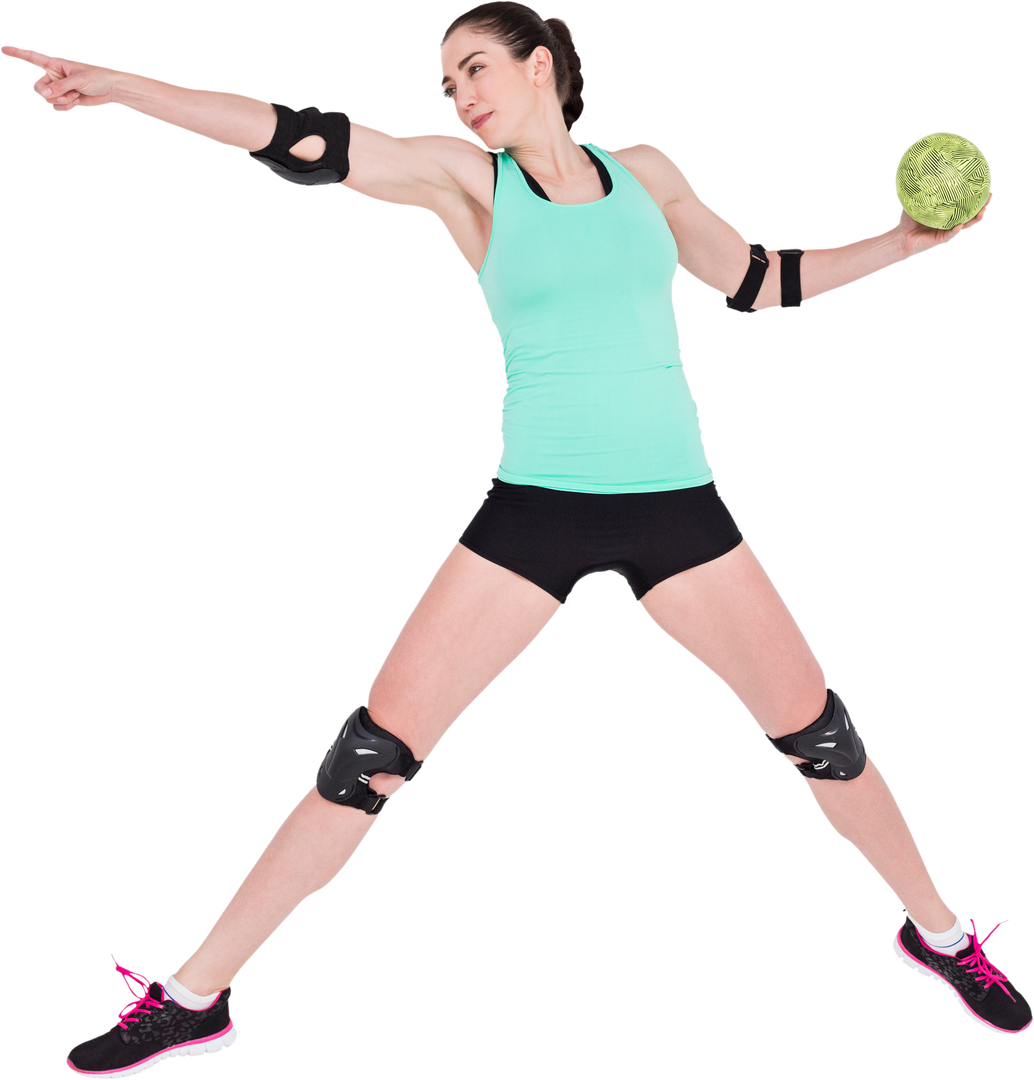 Female Athlete Wearing Elbow Pads Throwing Transparent Handball - Download Free Stock Images Pikwizard.com