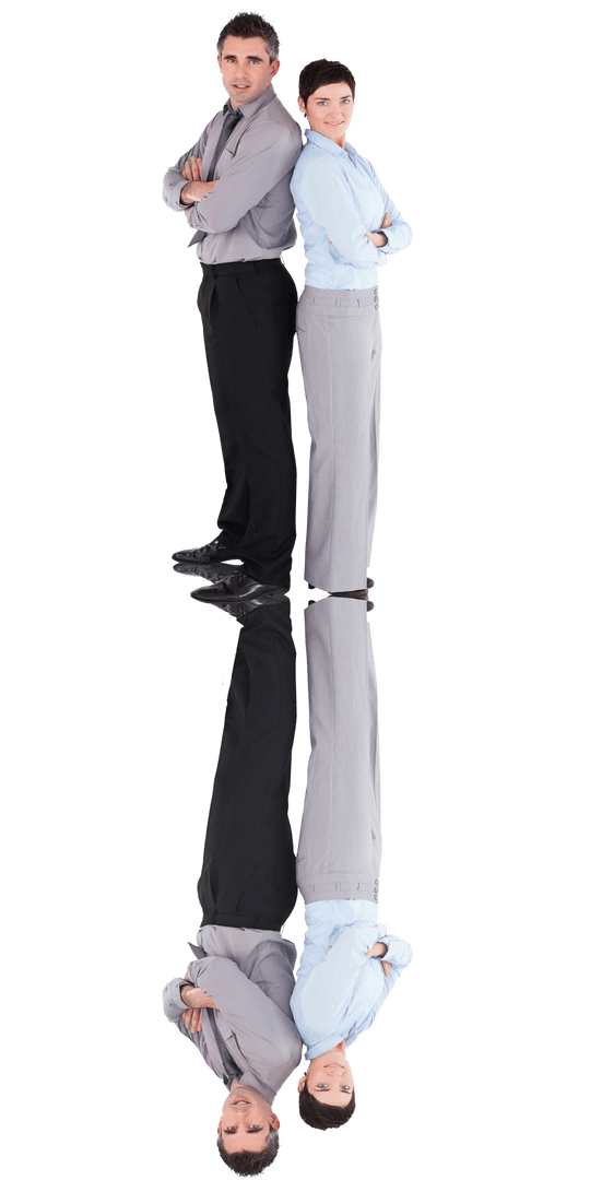 Confident Caucasian Business Pair with Transparent Reflection