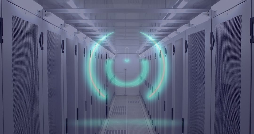 Neon Circles Over Servers Relating to Global Data Networks