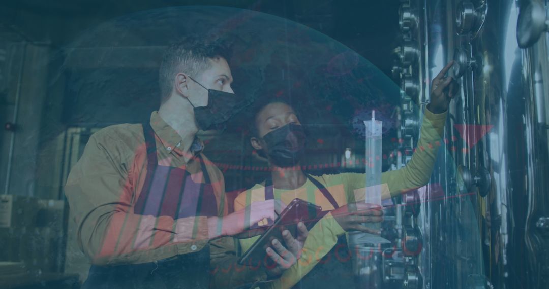 Brewery Technicians Evaluating Tank Valve Operations with Tablet