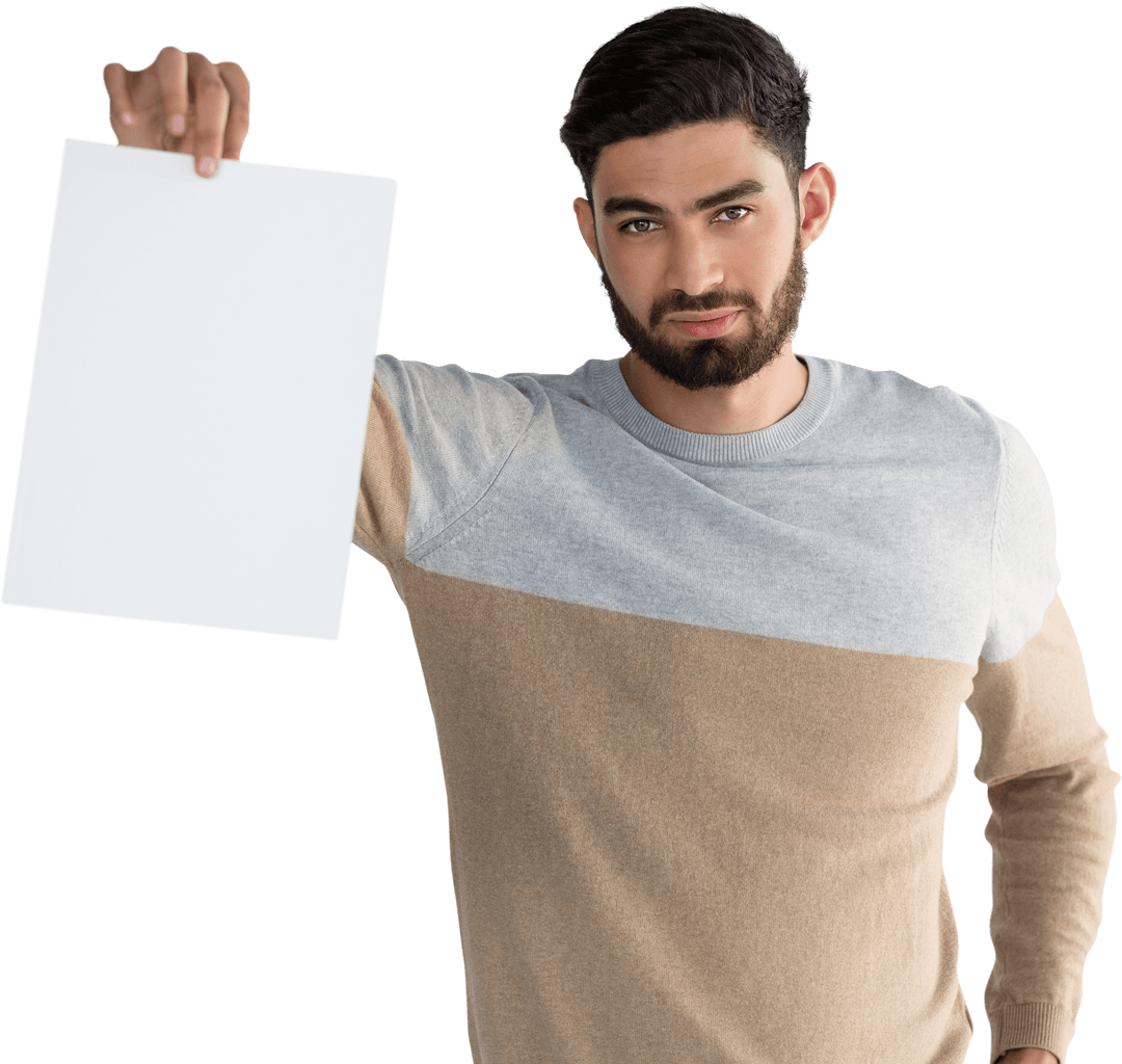 Transparent Man Holding Blank White Sheet for Advertisement