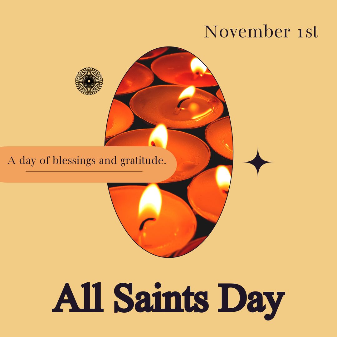 All Saints Day Celebration with Lit Candles and Spiritual Message