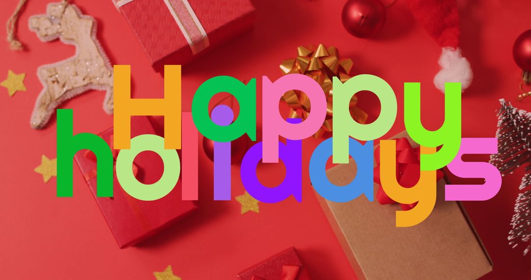 Colorful Happy Holidays Text With Festive Christmas Elements