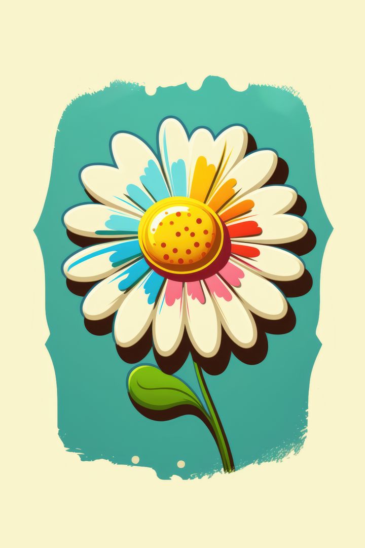 Colorful Hand-Painted Daisy on Blue Background - Free Images, Stock Photos and Pictures on Pikwizard.com