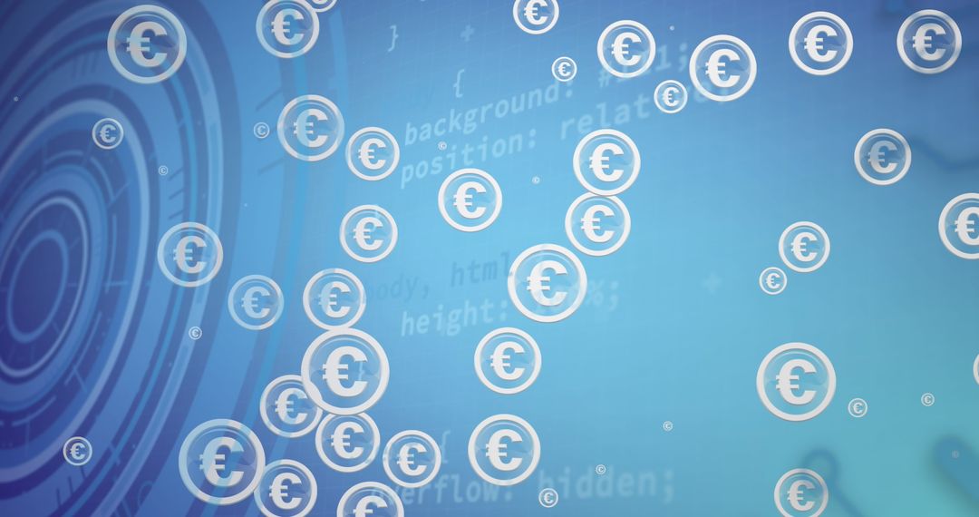 Euro Currency Symbols with Computer Code on Blue Background
