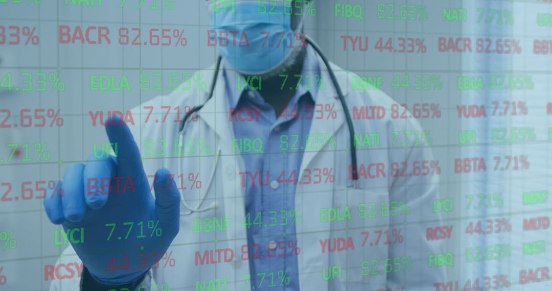 Doctor Analyzing Stock Market Data on Virtual Interface