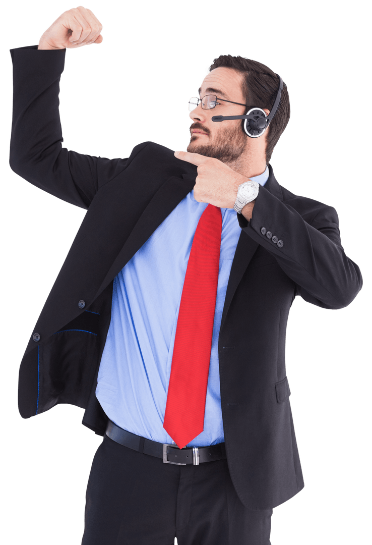 Transparent Enthusiastic Man Celebrating Success with Headset