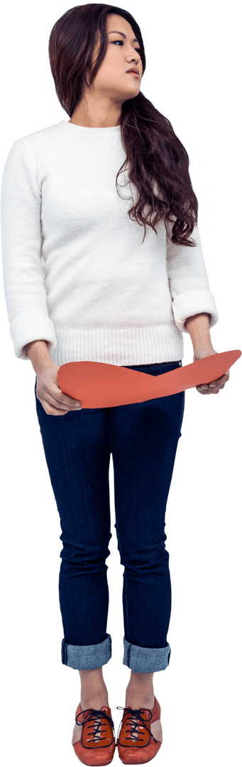 Transparent Background: Woman with Paper Heart Expression