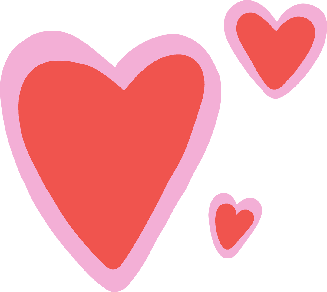 Heart Icons with Red Fill and Pink Border Transparent Background