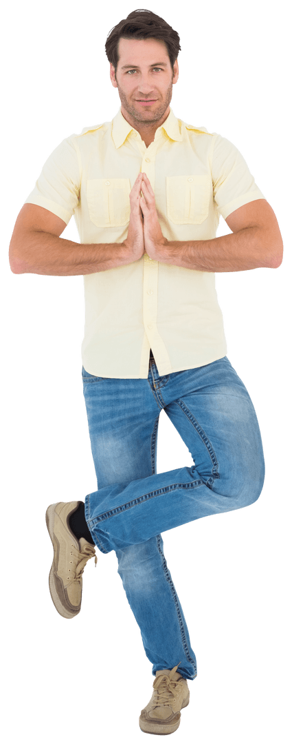 man practicing tree pose on transparent background - Download Free Stock Images Pikwizard.com