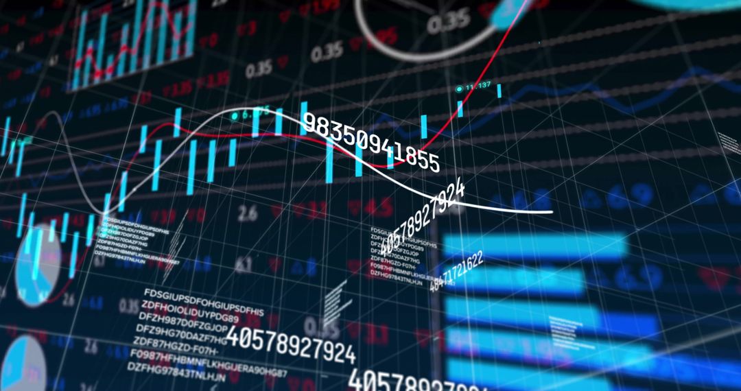 Futuristic Financial Data Display with Charts and Graphs