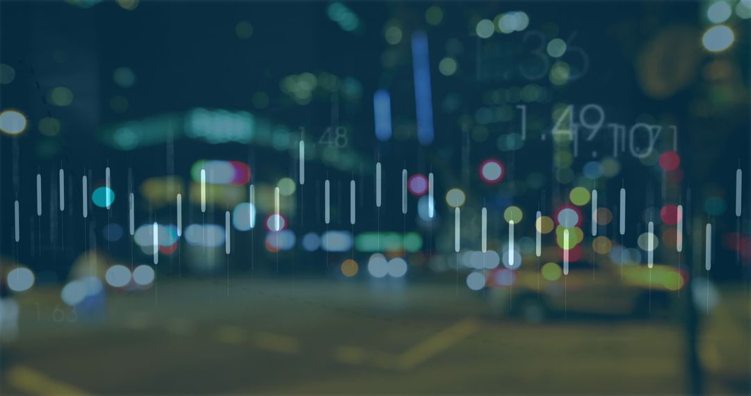 Digital Data Stream Flows Over Blurred City Nightscape