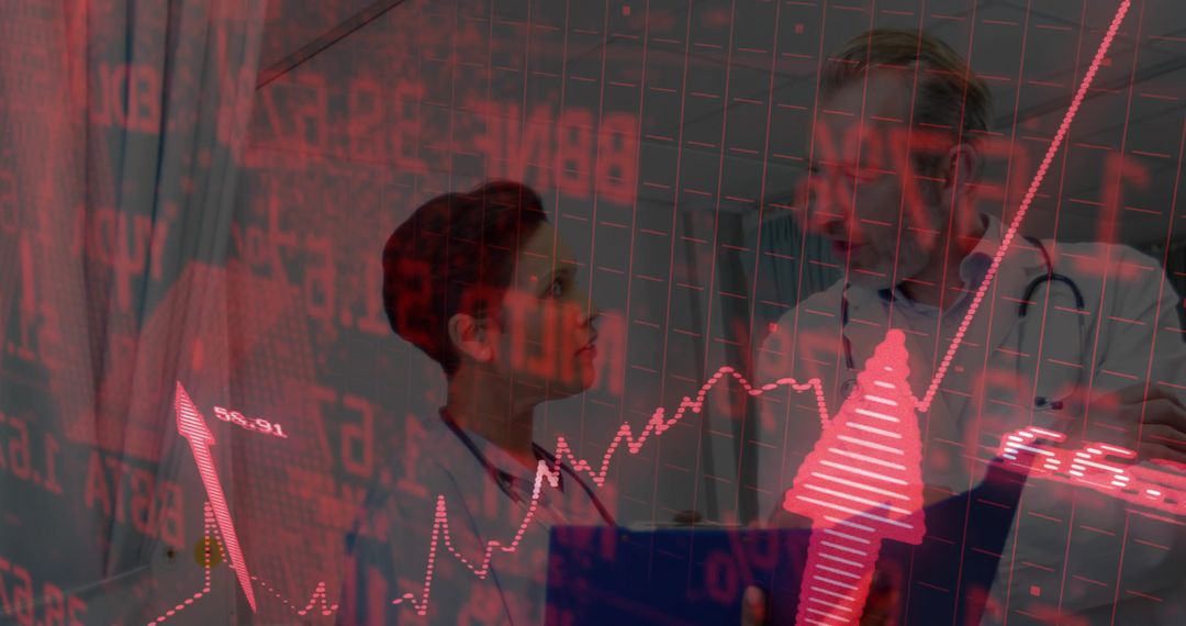 Doctors Analyzing Data with Stock Market Overlay