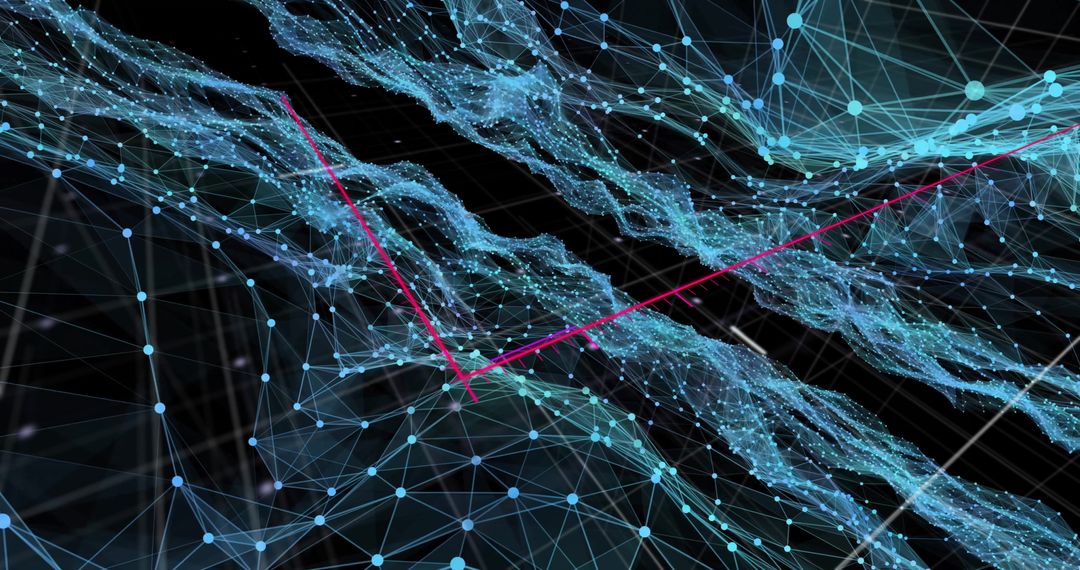 Abstract Digital Network with Pink Arrows in Futuristic Mesh Design